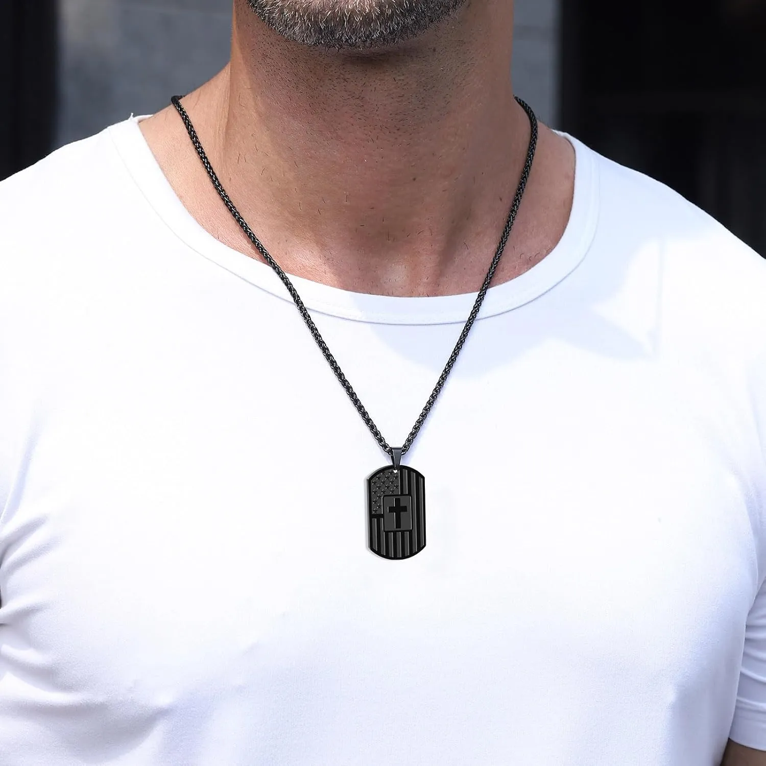 Zocomi Graduation Father's Day Gifts To My Son Dad Brother Husband Grandson Grandpa Boyfriend Man Dog Tag Cross Necklace Christian American Flag Birthday Jewelry for Men Boys