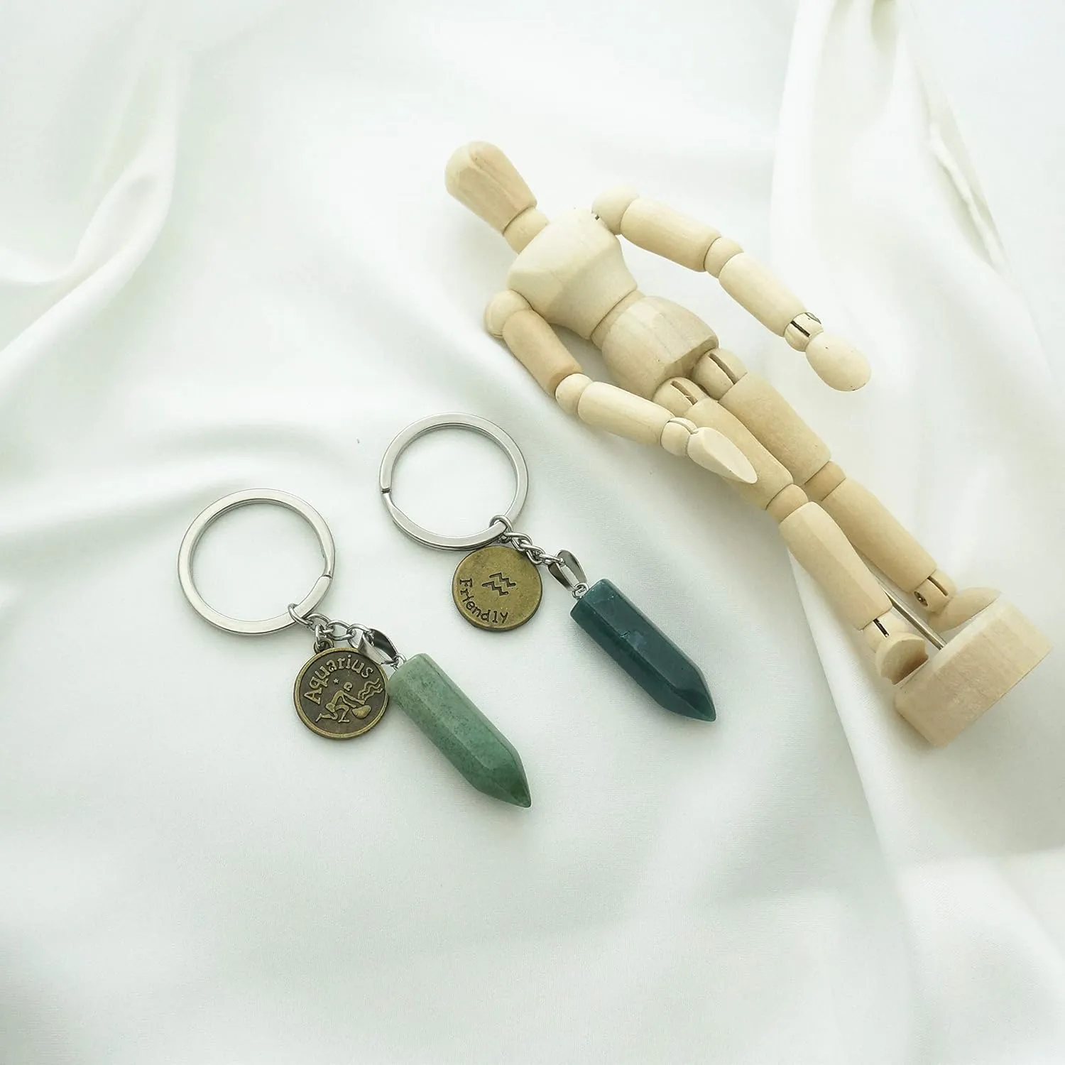 Zodiac Crystal Stone Keychain Natural Rose Stone/Red Agate/Aventurine Healing Crystal Keychain
