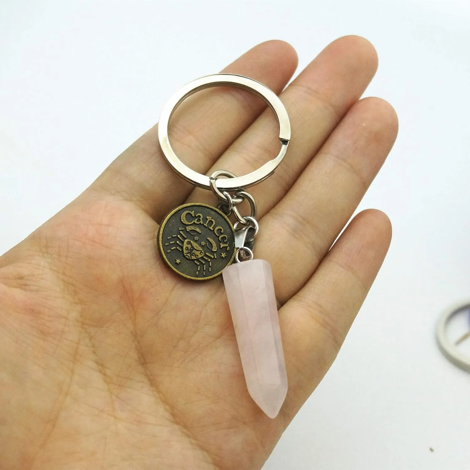 Zodiac Crystal Stone Keychain Natural Rose Stone/Red Agate/Aventurine Healing Crystal Keychain