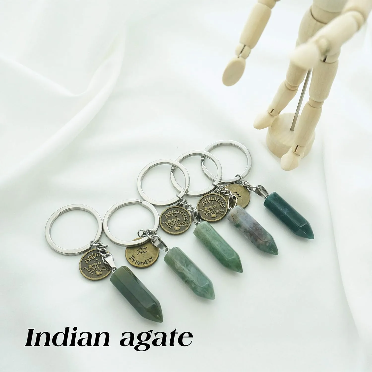 Zodiac Crystal Stone Keychain Natural Rose Stone/Red Agate/Aventurine Healing Crystal Keychain